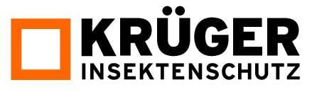 Logo von Krüger Insektenschutz mit orangefarbenem Quadrat